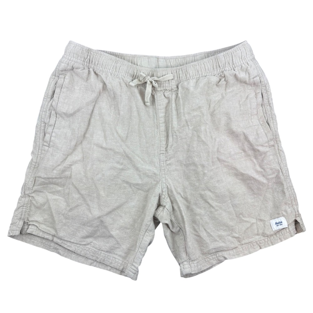 Katin Isaiah Shorts Mens MD Oatmeal Linen Cotton Blend Elastic Waist 7" Inseam